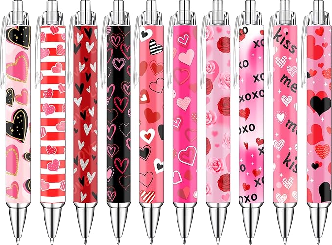 Heart Pens Set – Cute Pink & Red Heart-Shaped Gel Pens for Girls, Women, and Kids – Lovely Writing Stationery for School or Office – Perfect Thanksgiving, Christmas, and New Year Gift, 10 Pack