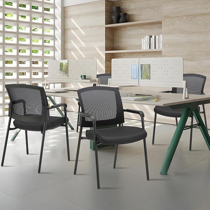 CLATINA Office Reception Guest Chair Mesh Back Stacking with Ergonomic Lumbar Support and Thickened Seat Cushion for Waiting Conference Room Black 4 Pack