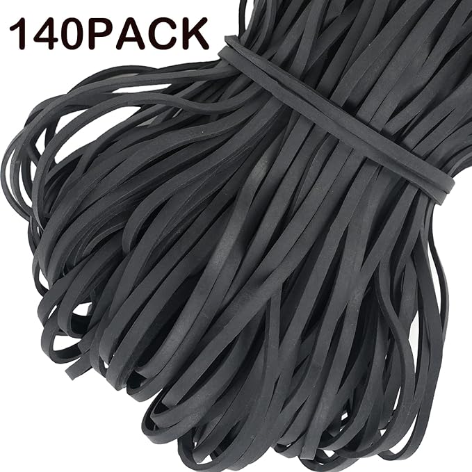 Black Heavy Duty Large Rubber Bands 140 Pack, Fits 8-33 Gallon Trash Cans, 7x1/8 Inches, Rubber Material