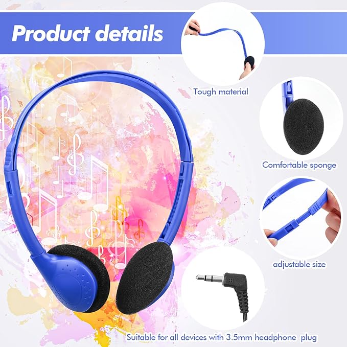 Xuhal 200 Pack Kids Headphones Bulk Classroom Headphones for Student with 3.5 mm Plug Wired On Ear for Church Christian Sunday School Library Children Teens Boys Girls Adults(Blue)