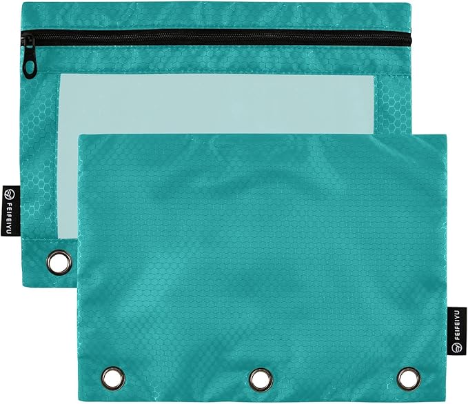 Gredecor Binder Pencil Pouch 3 Ring Dark Cyan Zipper Pencil Pouches Case 2 Pack Clear Binder Organizer for School Office