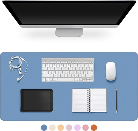 Leather Desk Pad Protector,Non-Slip Desk Pad,on-Slip PU Leather Large Mouse Pad,Easy Clean Desk Protecor Mat,Writing Pad for Office Work/Home/Decor(Sea Blue, 35.4" x 17")