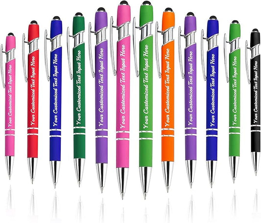 Personalized Ballpoint Pen 12pcs, Custom Pens Free Engraved Bulk with Name Logo, Soft Black Ink Stylus with Touch Metal Office, Gift for Anniversaries, Graduations, Birthdays