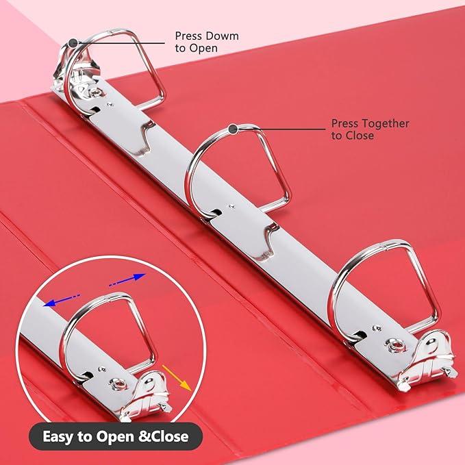 ViVin Sturdy 1.5 Inch 3 Ring Binder with Pockets,Slant-D Ring, PVC-Free, Customizable Clear View Binder,Holds 350 Sheets of 8.5" x 11" Paper, 6 Pack (Red)