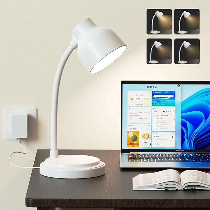 LED Desk Lamp for Office Home,Table lamp,Desk Lamp for College Dorm Room,4 Brightness Dimmable Table Lamp,Reading Light with a Timer Function(White)