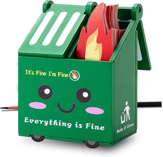Dumpster Fire Desk Accessories, Dumpster Fire Pencil Holder Set with 100 Pcs Flame Note Cards, Cute Office Desk Decor Funny Gifts for Coworker Staff Team Teachers