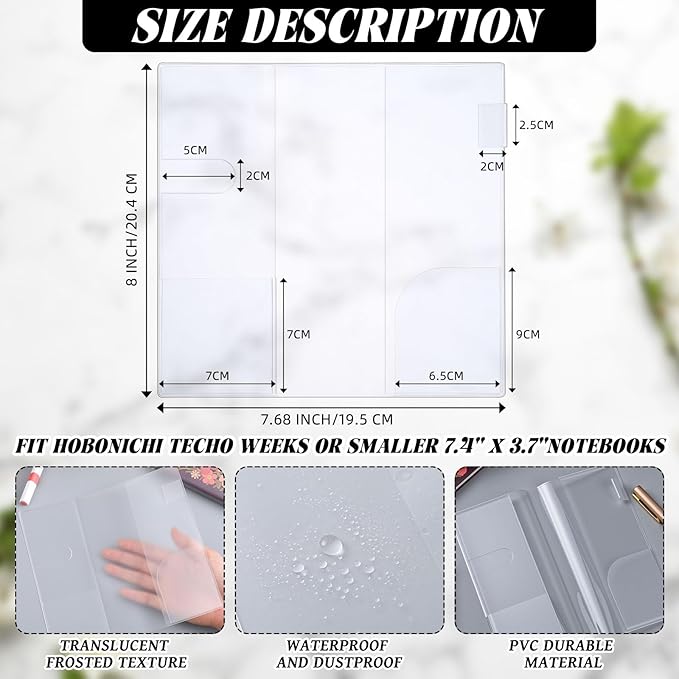 Tinlade 2 Pieces Clear Plastic Cover for Weeks, 8.27 x 7.68 Inches Planner Cover Protector with 120 Color Tabs, Transparent PVC Notebook Strong Plastic Protecting Sleeves for Books (Light Color)