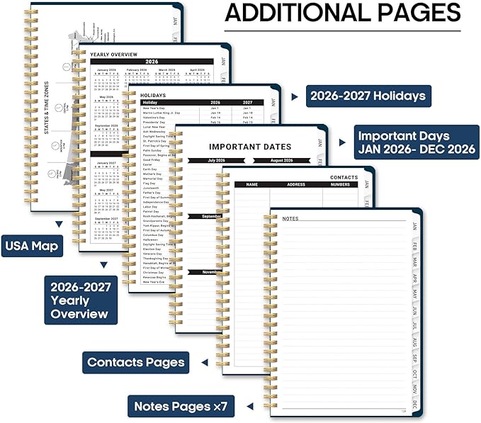 2026 Planner 8.5" x 11", Weekly and Monthly Calendar Planner Book, January 2026 - December 2026, Hardcover Spiral Planner with Monthly Tabs, Notes Pages, Perfect for Women & Men, A4 - Navy