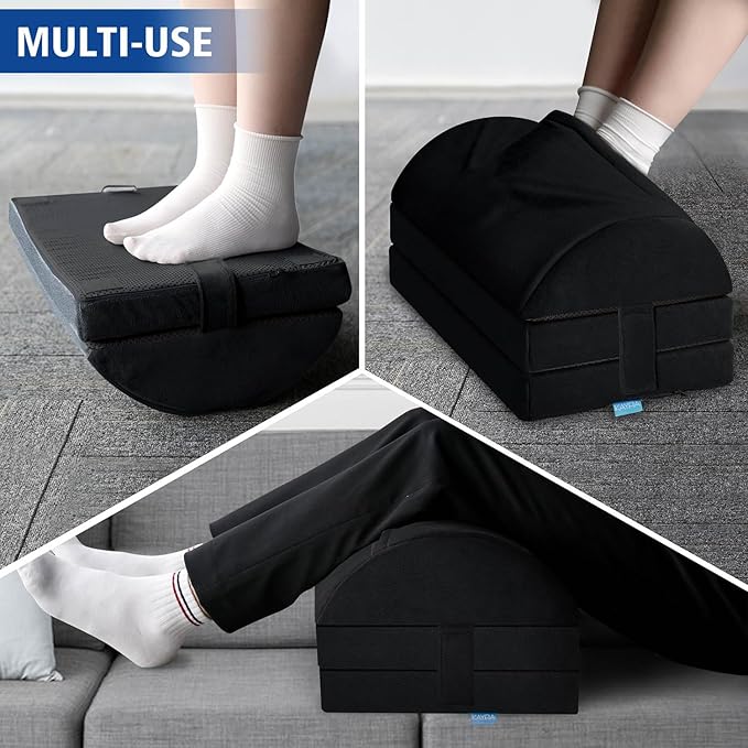 XXL(20in) Foot Rest for Under Desk at Work with 3 Adjustable Heights, Foot Stool with Bamboo Charcoal Foam, Feet Warm Pocket Footrest for Office Gaming Chair, for Leg Support -Black