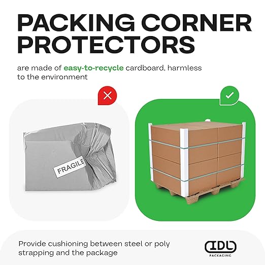 IDL Packaging Cardboard Edge Protector 2" X 2" X 18", Pack of 50 - V-Board Reinforced Cardboard Corners for Shipping - White Kraft Cardboard Corners for Packing - Moving Corner Protectors