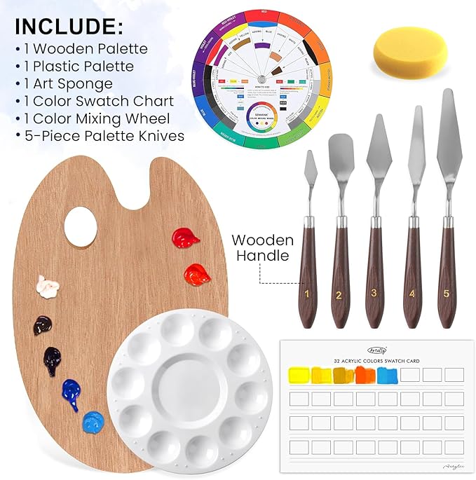 ARTALLY Acrylic Paint Set for Adults & Kids, 69 Pcs Canvas Painting Kits, 32 Colors Acrylic Paint (22ML),Table Easel,Brushes,Canvas, Art Painting Supplies Kit for Students,Artists,Beginners