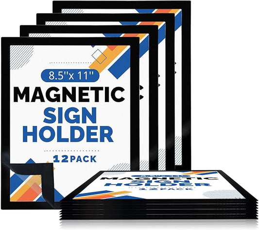 Inpack Magnetic Sign Holder 8.5 x 11, Self-Adhesive Magnetic Frames For Wall, Magnetic Picture Frame Document Holder with Clear PVC Cover for Office Home Store Restaurant (12 PACK)