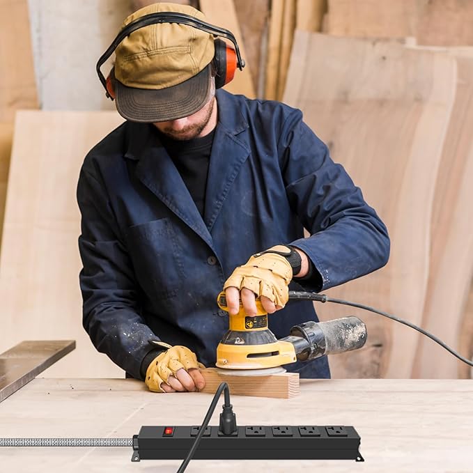 Heavy Duty Power Strip 20 amp Surge Protector,Wall mountable Power Strip,12 Gauge Extension Cord 5-15P Adapter High Amp 6-20R T-Slot Industrial Outlet,for Garage,Workshop & Industrial