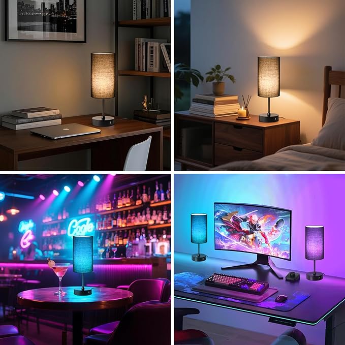 Unicozin Small Table Lamp,3 CCT 3000K/4500K/6500K & RGB Color Changing,Stepless Dimmable Touch Control Bedside Lamp for Reading,Ambience Nightstand Light for Home Decor Party,Black Shade