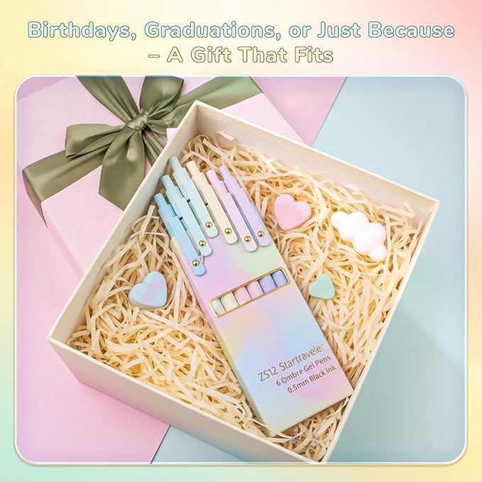 6 Pcs Gel Pens 0.5mm Quick Dry Black Ink Pens Fine Point Smooth Writing Pens, Cute Office and School Supplies Gifts for Women Teacher Students (6 Pcs Ombre Gold)