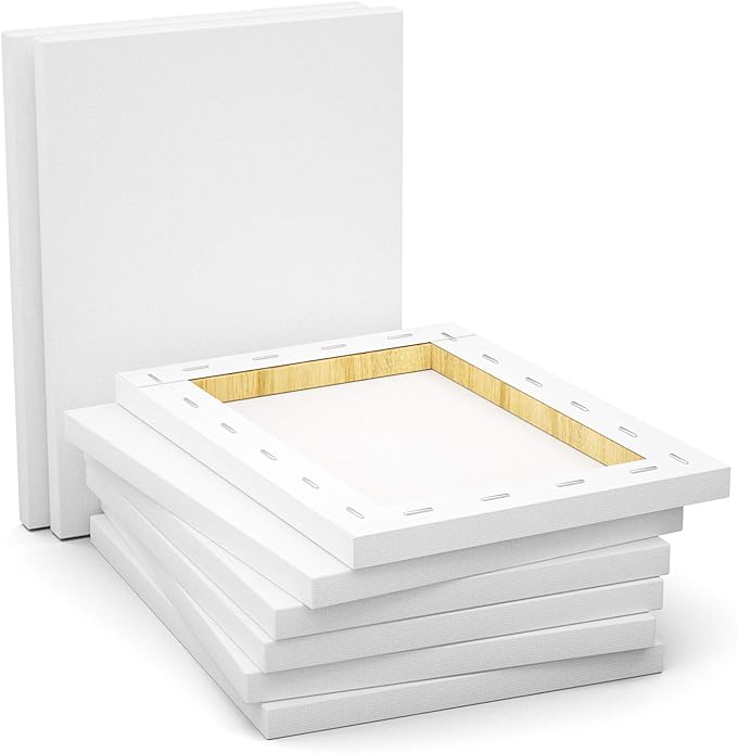 GOTIDEAL Stretched Canvas, 9x12 Inch Set of 8, Primed White - 100% Cotton Artist Canvas Boards for Painting, Acrylic Pouring, Oil Paint Dry & Wet Art Media