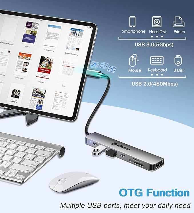 USB C Hub HDMI Adapter for Monitor, VIENON 7 in 1 USB C Docking Station with 4K HDMI, SD/TF Card Reader Compatible for MacBook Pro, XPS More Type C Devices