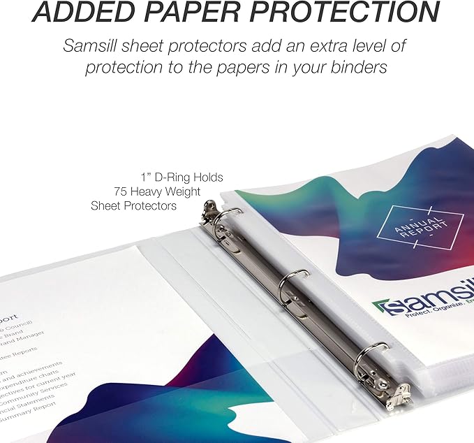 Samsill Durable 1 inch 3 Ring Binder, Made in USA, D Ring Binder, FSC 100% Recycled Chipboard, White, 4 Pack