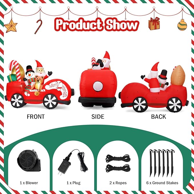 Outdoor Christmas Inflatabes Decoration, 7FT Inflatable Christmas Santa Claus with Snowman and Bear, Outdoor Blow Up Yard Decorations with Built-in LED for Holiday Lawn Yard Garden Decor