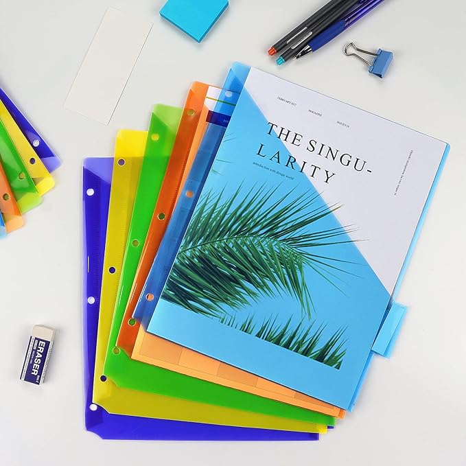 Plastic Binder Dividers with One Front Pocket and Tab Binder Divider for 3 Ring Binder, Multicolor, 10 Pack