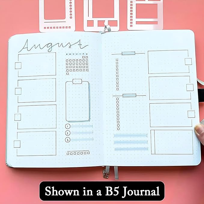 3 Pack Stencils Drafting Tools, Handmade Flexible Record Template, Reusable Templates Planner Stencils for Journaling Checklists Boxes Lines & Daily Planning (#B)