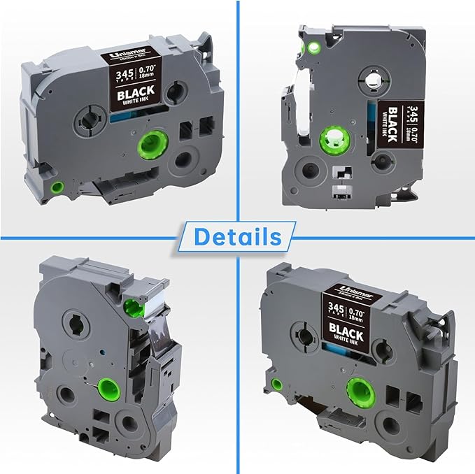 Unismar TZe-345 Compatible for Brother Ptouch 18mm 0.7 Laminated White on Black Label Tape TZ345 TZ Tape Work for PT-D400AD PT-D410 PT-D600 PT-D400 PT-2700 PT-1880 Label Maker, 3/4'' x 26.2', 4-Pack