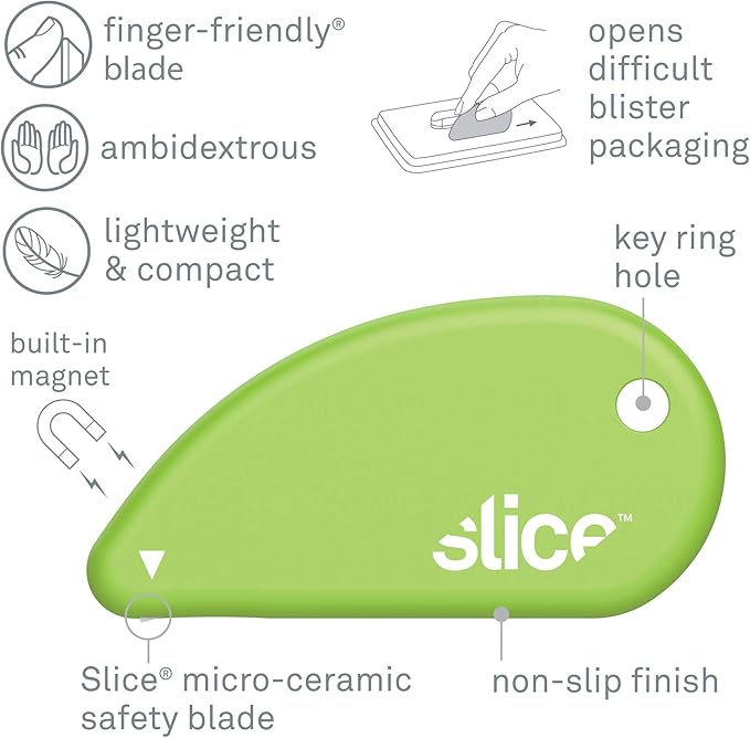 Slice Micro Safety Cutter | Safe Ceramic Box Cutter Lasting 11x Longer than Metal | Keychain Box Opener | 2 Pack