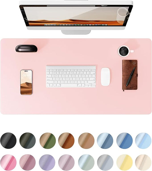 YSAGi Leather Desk Protector, Office Mat, Large Mouse Mat, Non-Slip PU Leather Blotter, Laptop Desk Pad, Waterproof Writing Pad for Office and Home (Light Pink, 31.5" x 15.8")