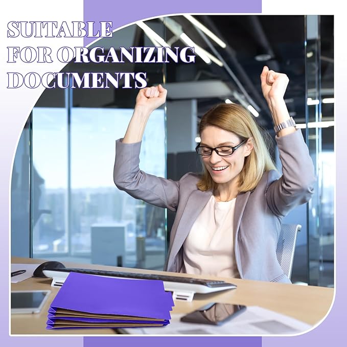 Skyygemm 12 Pcs Classification Folders Letter Size, 2 Pocket Dividers Pressboard File Folder with Fasteners, Expanding File Organizer Bulk for Teachers, Clergy, Office, Church, Christmas (Purple)