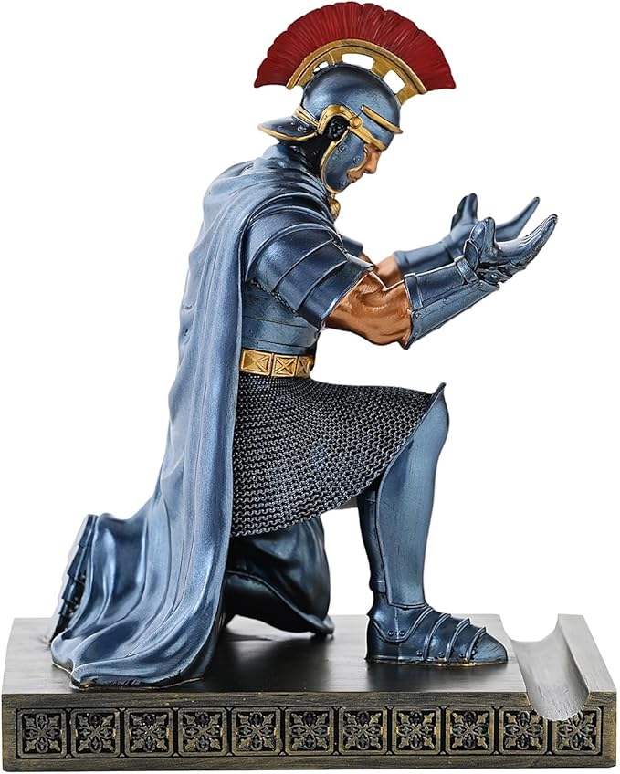 Roman Praetorian Prefect Warrior Knight Pen Holder Desk Ornament Resin Praetorian Guard Mobile Phone Stand Desk Accessories and Organizer for Office with a Letter Opener (Blue)