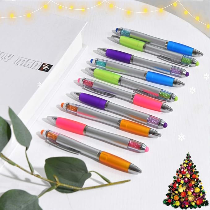 MiSiBao Stylus Pens for Touch Screens, Medium Point Pens with Crystals for Women and Kids Black Ink Pen with Stylus Ballpoint Pens with Comfort Grip for The Ipad(10 Count+4 Refills)