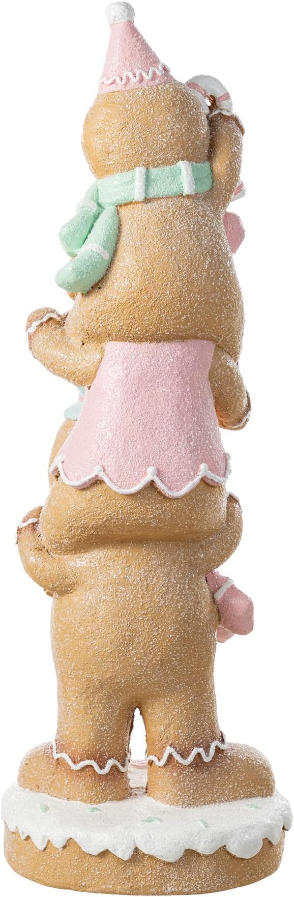 Glitzhome Christmas Front Porch Decor, Macaron Pink Resin Stacked Gingerbread Man Xmas Porch Sign Decoration for Indoor Outdoor Patio Standing Decor, 29.25" H