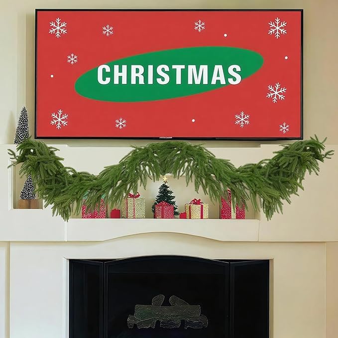 2 Pcs 9FT Christmas Garland, Christmas Decorations, Artificial Norfolk Pine Garland, Faux Greenery Garland for Mantle Fireplace Table Door Wall Upstairs Indoor Outdoor Holiday Xmas Decor
