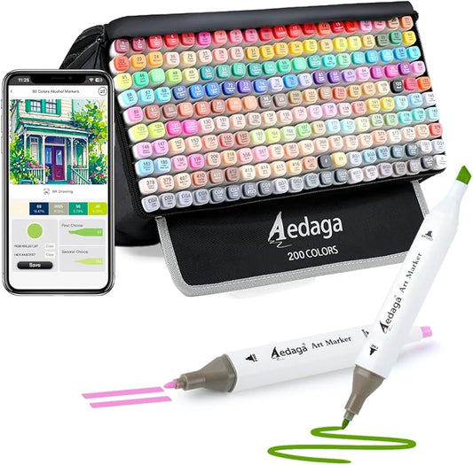 200 Colors Alcohol Markers with Free App, Dual Tip Art Marker with Kickstand Case for Artists Adults and Kids. Alcohol Based Markers for Coloring Painting Sketching and Drawing, Great Gift