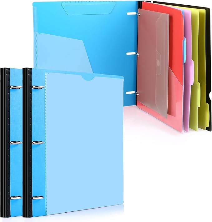 WOT I Telescoping Project Organizer 2-Pack, Refillable Binder with Dividers and Pockets, 13 Pocket Folders, 1 Inch 3 Ring Binder, Blue