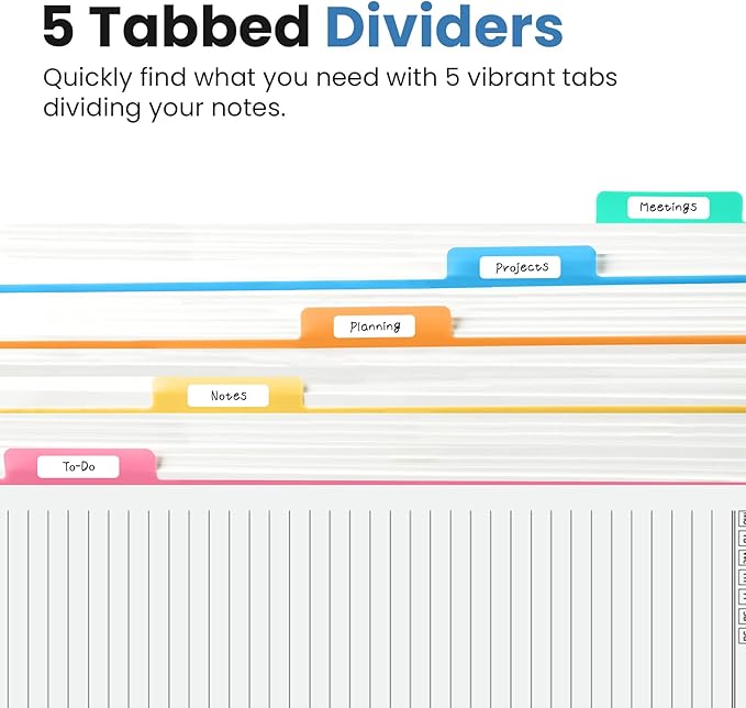 Hardcover Spiral Journal Notebooks for Work With Removable Dividers & Tabs, 8.5"x11" 5 Subject Notebook for Note Taking & Organizer, A4 College Ruled Lined Journal for Women & Writing, Mist, 280 Pages