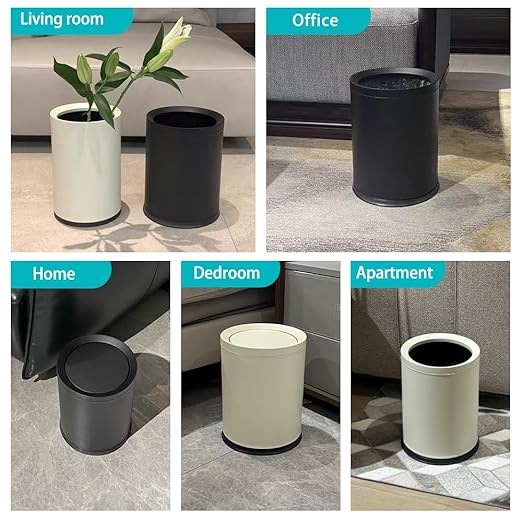 3.17 Gallon/12L Metal Trash Can with Swing Lid, Double Bucket Waste Basket,White,Modern,Elegant Garbage can,for Bathroom,Living Room,Kitchen,Office,Home,Bedroom(12L-White)