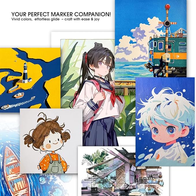 TRANSON Alcohol Markers for Drawing Coloring 48 Colors Dual-tip Fine and Chisel Tips