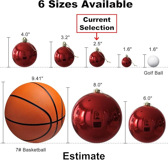 Rose Red 2.5" Christmas Balls Christmas Tree Decoration Ornaments Shatterproof Hanging Balls for Birthday Halloween Holiday Wedding Decorations Set of 18pcs