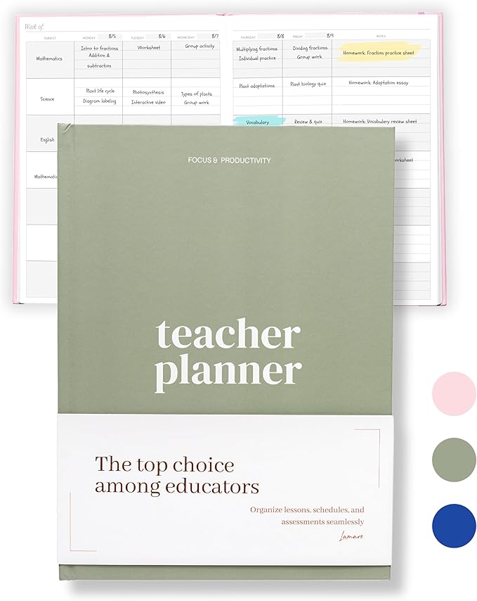 Lamare Teacher Planner 2025-2026 Academic Year – Undated Planner & Lesson Planner Book for Teachers with Class Schedule, Student Info & Weekly Planning