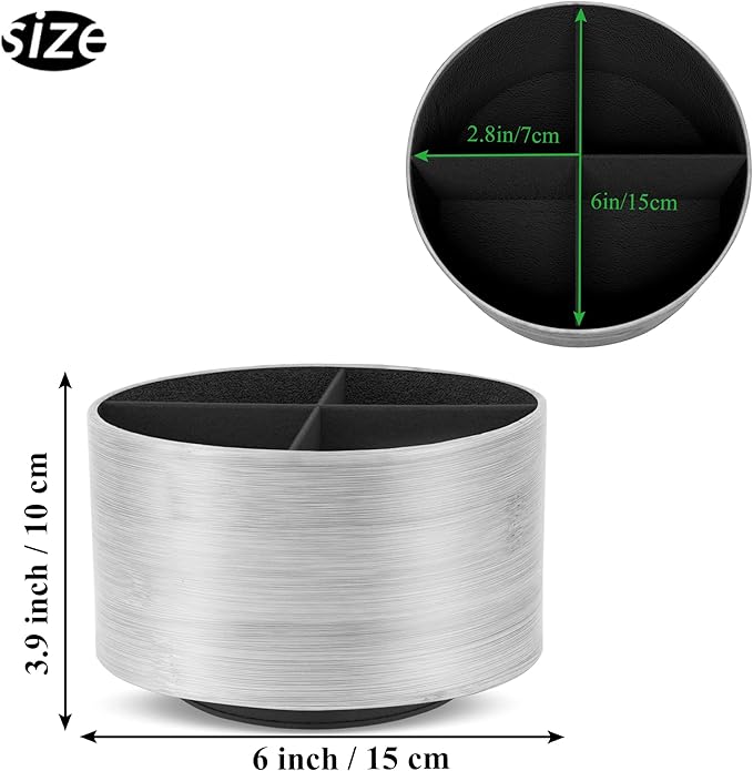 Hennaja Round Leather Art Supply Organizer,Remote Control Holder,360 Degree Spinning,Multi-Functional Pencil Holder,4 Compartments Desktop Stationary Organizer(1-Light Grey2)