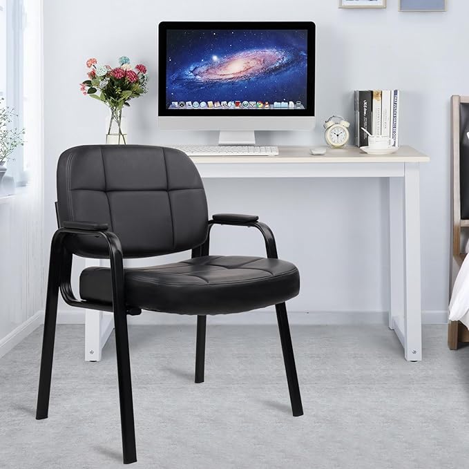 CLATINA Big & Tall 500 lbs Waiting Room Guest Chair, Leather Office Reception Chair No Wheels with Padded Arms for Elderly Home Desk Conference Room Lobby Side Salon Clinic, Black(6 Pack)