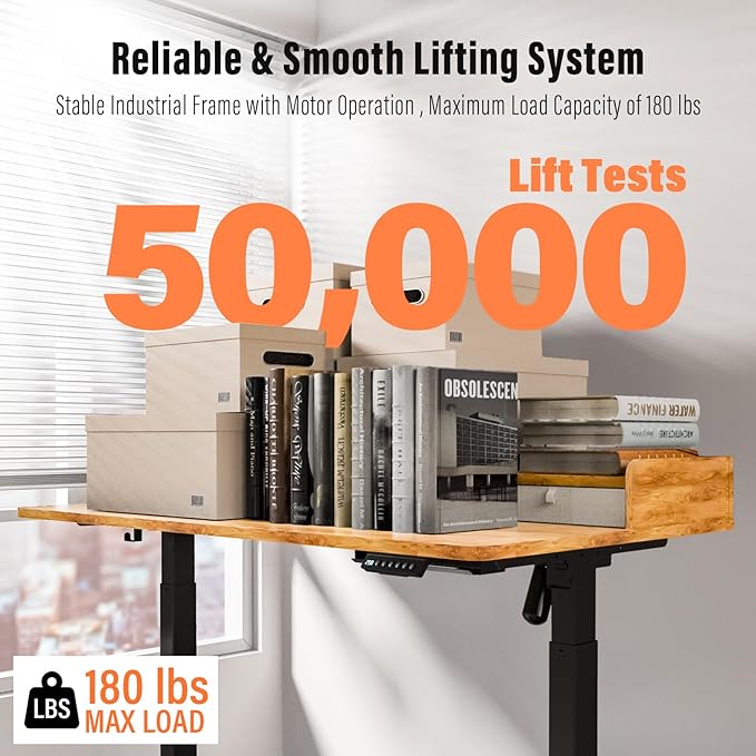 Standing Desk with Drawers,Thickened Table Legs Sit Stand Desk Electric for Home Office & Gaming,Ergonomic Stand Up Desk Cable Management Tray(Classic Black) (Light Rustic Brown, 48″ x 30″)