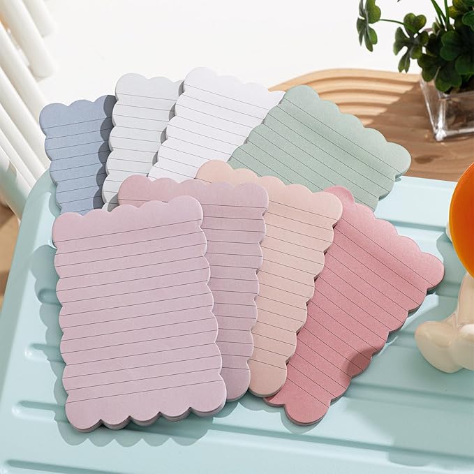 Eaasty 8 Pack Scalloped Sticky Notes Bulk Christmas Cute Self Sticky Note Pads Multi Color Bright Vintage Note Pads or School Office Supplies 240 Sheet(4" X 6",Vintage Color Lined)