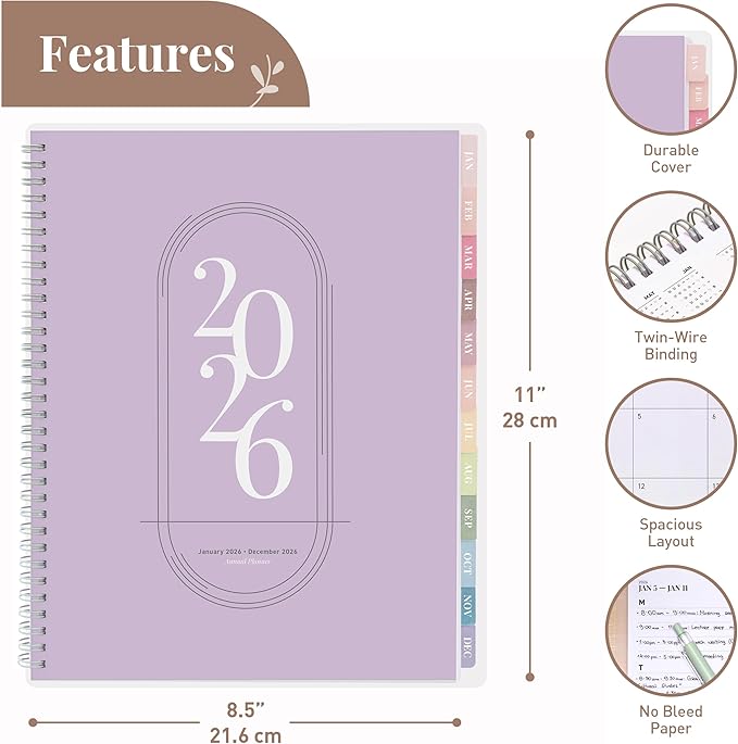 Rileys 2026 Planner, Agenda Planner With Weekly And Monthly View, Daily Agenda Book And Yearly Planners Calendar Book, Spiral Bound With Tabs, Notes, Goals And Holidays (Lilac, 8.5 x 11 in)