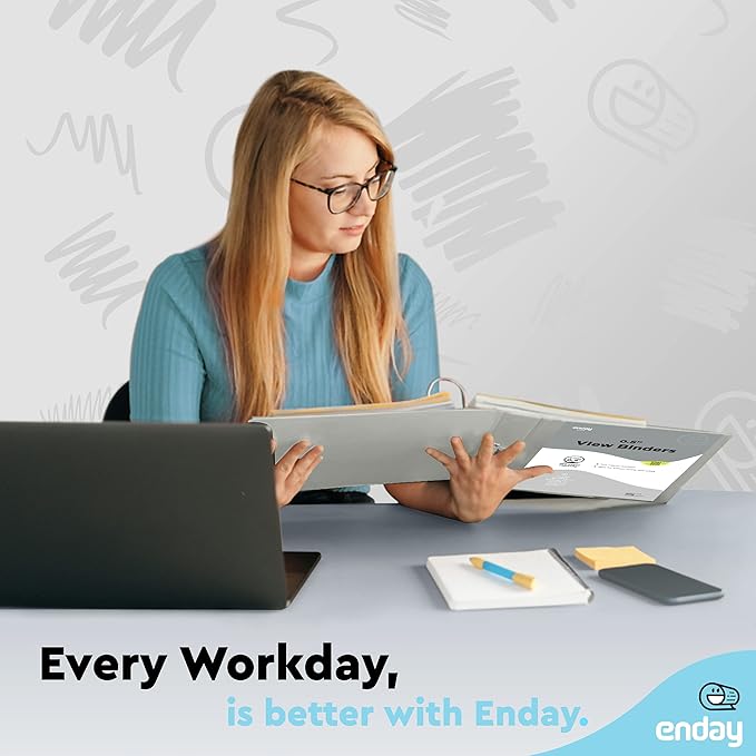 ½ Inch 3 Ring Binder Grey, .5 Inch Round Ring Clear View Cover with 2 Inside Pockets Binders, Colored School Supplies Binders, Also Available in Pink, Red, Green, Blue, and Purple (6 PC) – by Enday