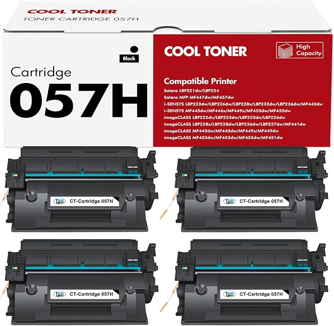 057H 057 Toner Cartridge 4 Pack Compatible Replacement for Canon 057 057H Black High Yield Toner Cartridge for ImageCLASS MF445dw MF455dw LBP226dw MF448dw LBP227dw LBP228dw MF449dw MF445 Printer Ink
