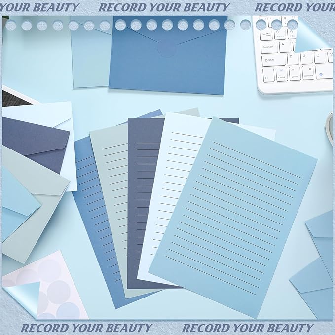 100 Pcs Stationery Lined Stationery Paper and Envelopes Set Includes 50 Letter Writing Paper and 50 Envelope for Office, 5.5 x 8.25 Inch(Blue)