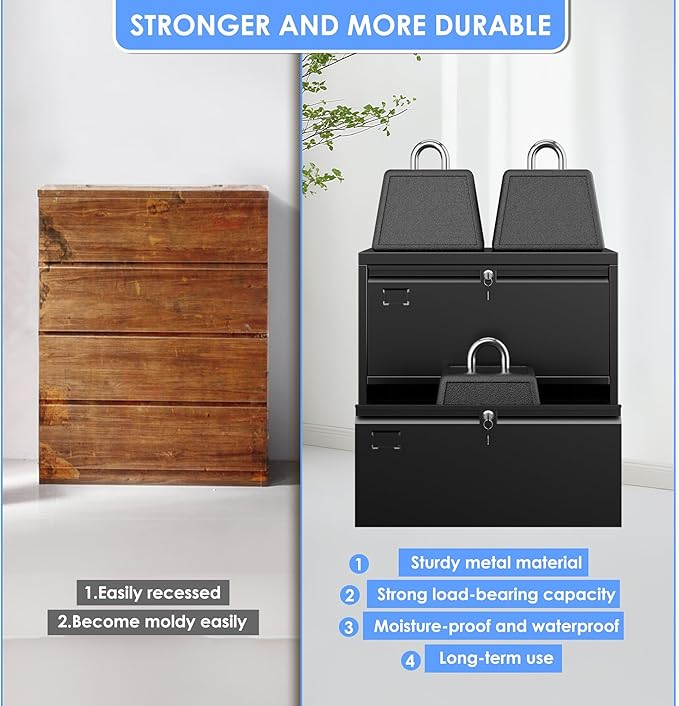 SUXXAN 2 Drawer File Cabinet, Lateral Filing Cabinet with 2 Locks for Home Office, Black File Cabinets with Business Card Holder for Letter/Legal/F4/A4 Hanging Files