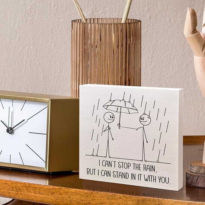 Encouragement Gifts for Women Men, Positive Motivational Gifts for Friends Coworker, Inspirational Emotional Support Wooden Box Sign Home Office Decor, I Can Stand in It with You